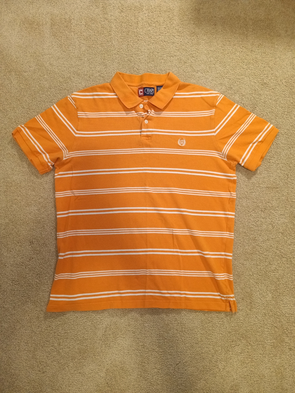 Chaps Orange and White Striped Polo Shirt (L)